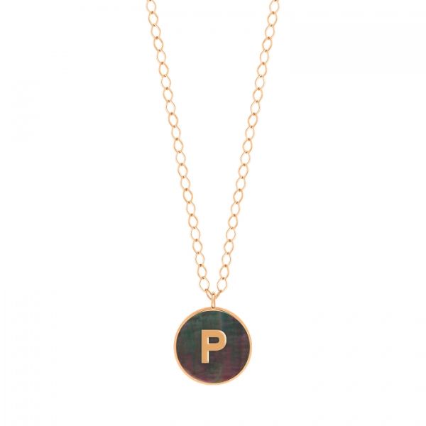 Collier Ginette NY Jumbo Initial Ever P en or rose et nacre noire