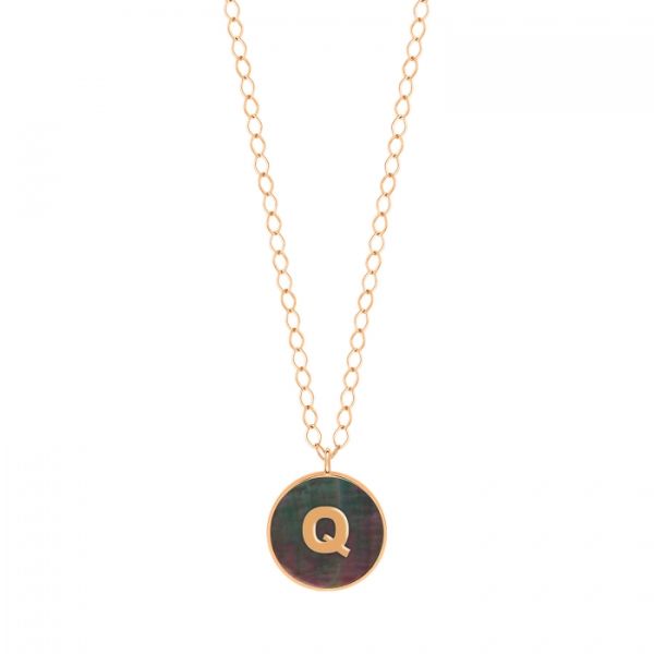 Ginette NY Jumbo Initial Ever Q necklace in rose gold and black mother-of-pearl