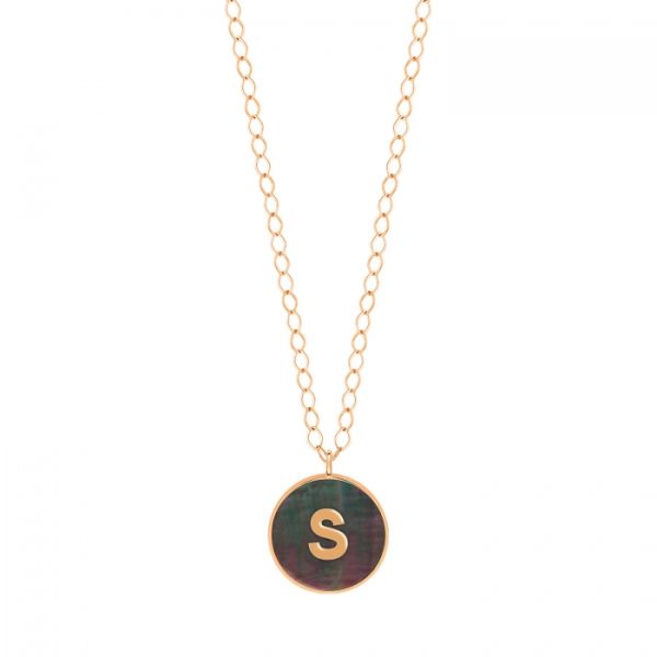 Ginette NY Jumbo Initial Ever S necklace in rose gold and black mother-of-pearl