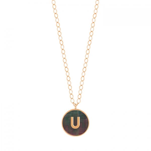 Collier Ginette NY Jumbo Initial Ever U en or rose et nacre noire