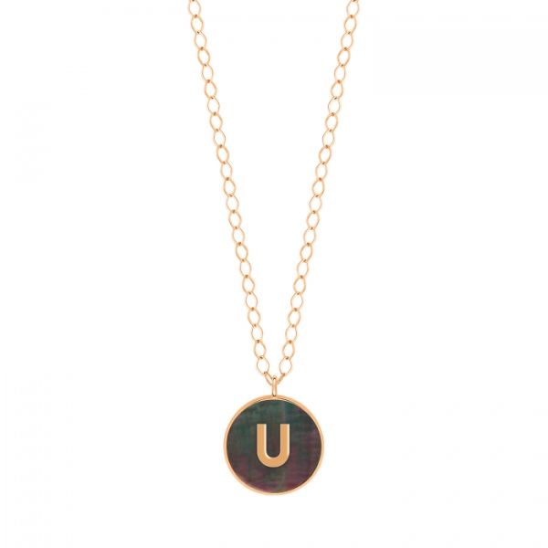 Ginette NY Jumbo Initial Ever U necklace in rose gold and black mother-of-pearl