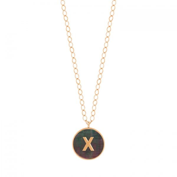 Ginette NY Jumbo Initial Ever X necklace in rose gold and black mother-of-pearl