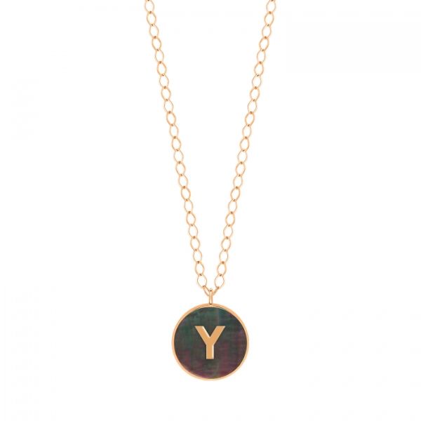 Ginette NY Jumbo Initial Ever Y necklace in rose gold and black mother-of-pearl