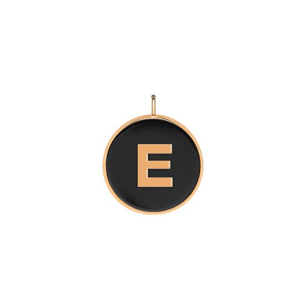 Ginette NY Jumbo Initial Ever E medal in rose gold and onyx