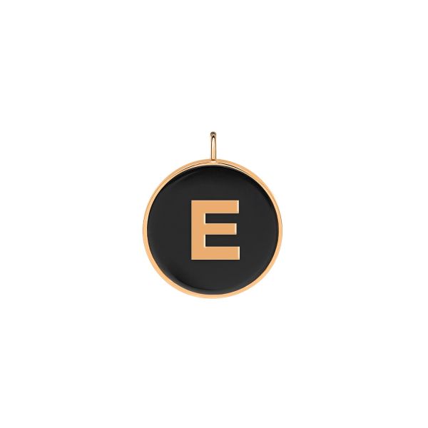 Ginette NY Jumbo Initial Ever E medal in rose gold and onyx
