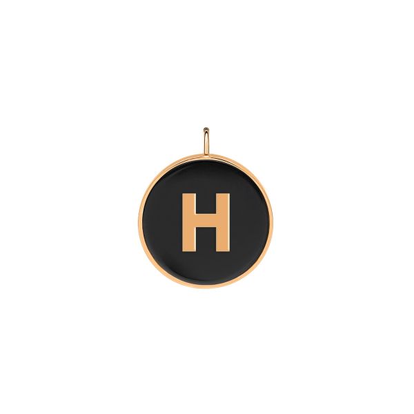 Ginette NY Jumbo Initial Ever H medal in rose gold and onyx