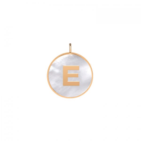 Ginette NY Initial Ever E medal in rose gold and white mother-of-pearl