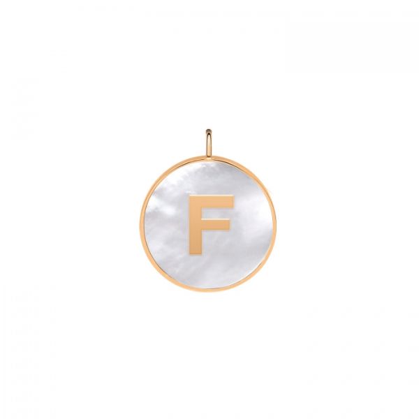 Ginette NY Initial Ever F medal in rose gold and white mother-of-pearl