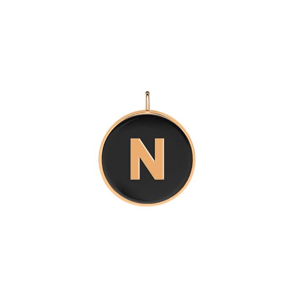 Ginette NY Jumbo Initial Ever N medal in rose gold and onyx