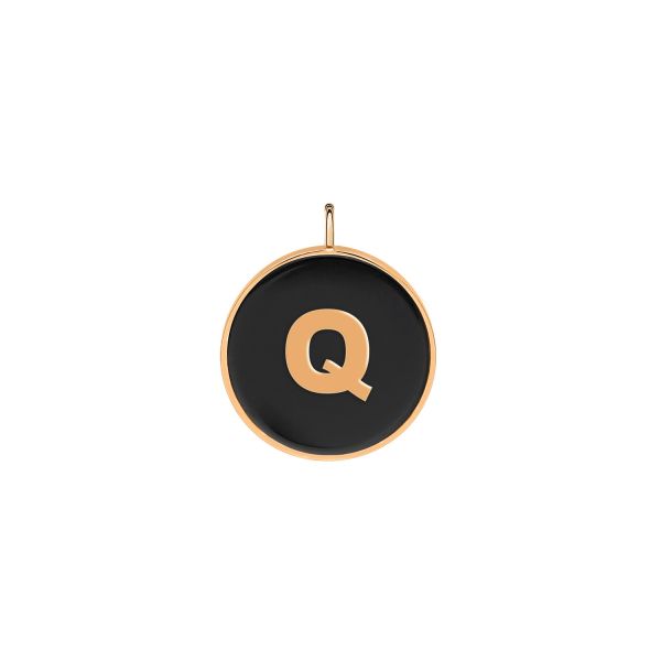 Médaille Ginette NY Jumbo Initial Ever Q en or rose et onyx