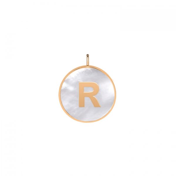 Ginette NY Initial Ever R medal in rose gold and white mother-of-pearl