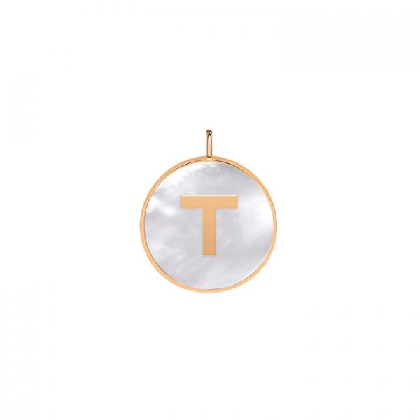Ginette NY Initial Ever T medal in rose gold and white mother-of-pearl