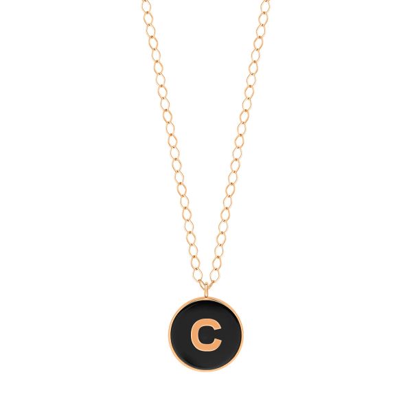 Ginette NY Jumbo Initial Ever C necklace in rose gold and onyx