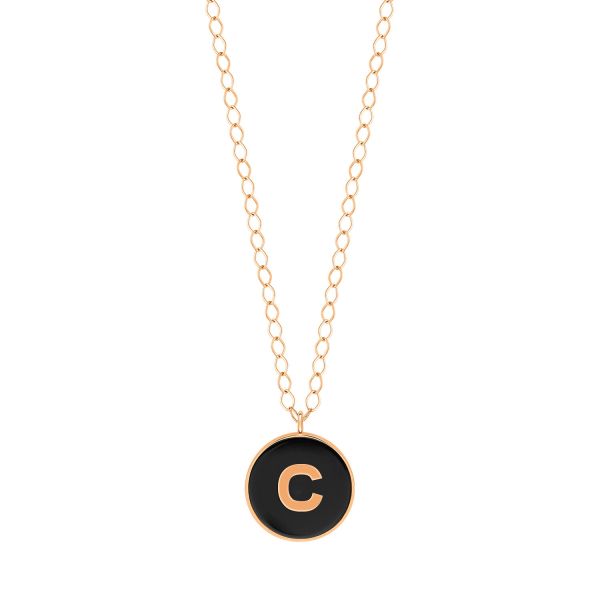 Collier Ginette NY Jumbo Initial Ever C en or rose et onyx