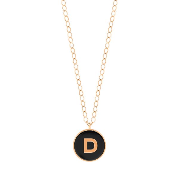 Ginette NY Jumbo Initial Ever D Necklace in Rose Gold and Onyx