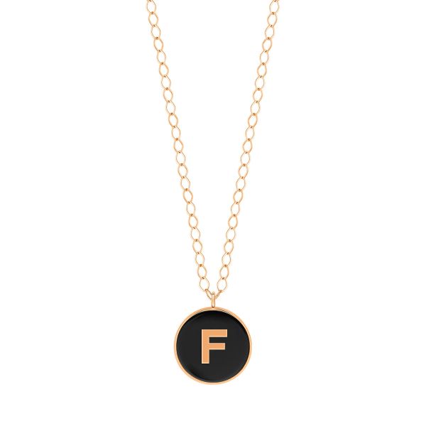 Ginette NY Jumbo Initial Ever F Necklace in Rose Gold and Onyx