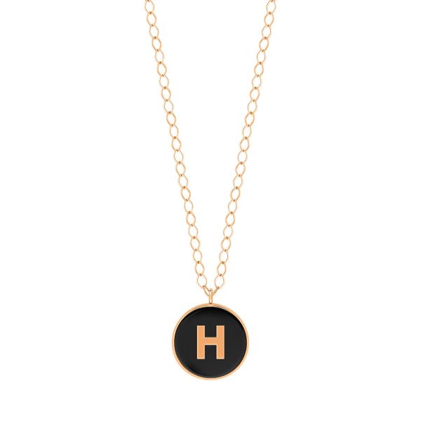 Ginette NY Jumbo Initial Ever H Necklace in Rose Gold and Onyx