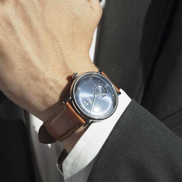 Montre Michel Herbelin Inspiration quartz cadran bleu bracelet cuir brun 40 mm