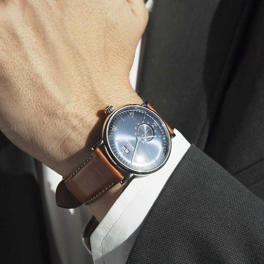 Montre Michel Herbelin Inspiration quartz cadran bleu bracelet cuir brun 40 mm