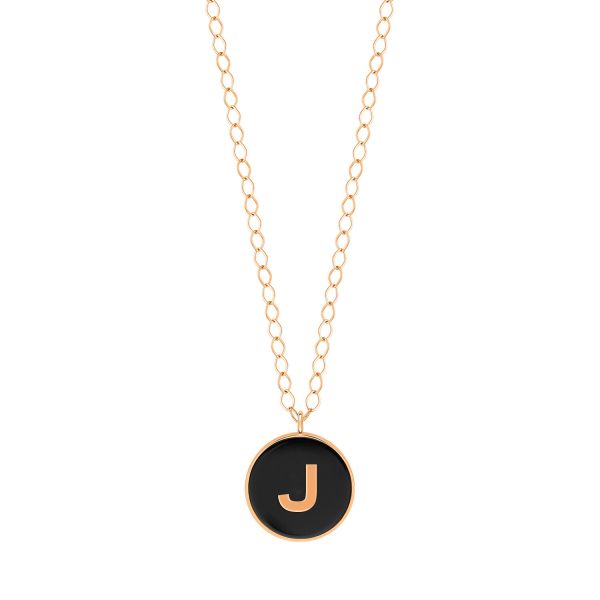 Ginette NY Jumbo Initial Ever J Necklace in Rose Gold and Onyx