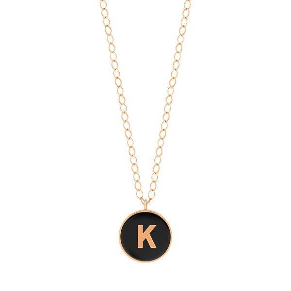 Ginette NY Jumbo Initial Ever K Necklace in Rose Gold and Onyx