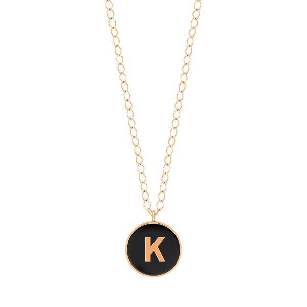 Ginette NY Jumbo Initial Ever K Necklace in Rose Gold and Onyx