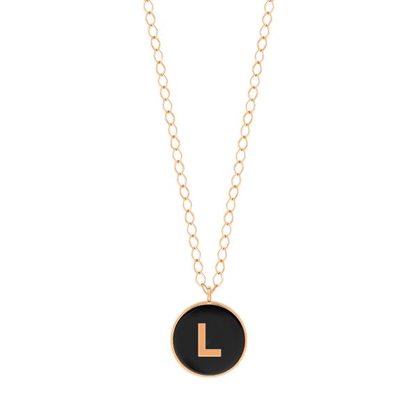 Collier Ginette NY Jumbo Initial Ever L en or rose et onyx