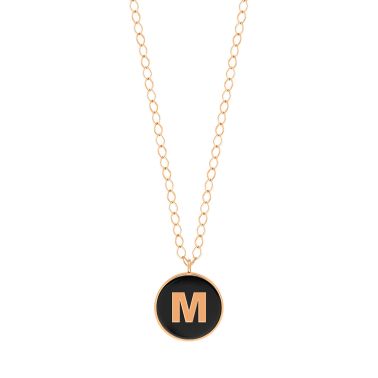 Ginette NY Jumbo Initial Ever M Necklace in Rose Gold and Onyx