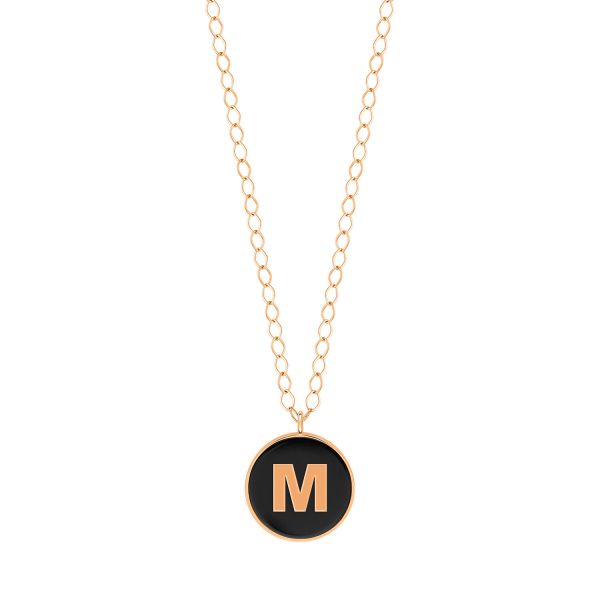 Ginette NY Jumbo Initial Ever M Necklace in Rose Gold and Onyx