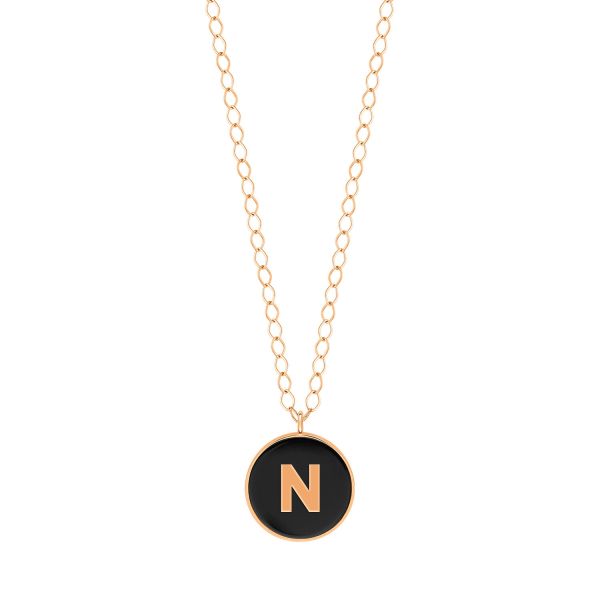 Ginette NY Jumbo Initial Ever N necklace in rose gold and onyx