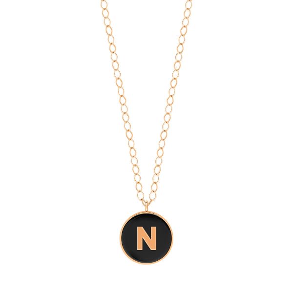 Collier Ginette NY Jumbo Initial Ever N en or rose et onyx