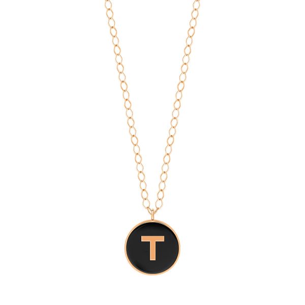 Ginette NY Jumbo Initial Ever T Necklace in Rose Gold and Onyx