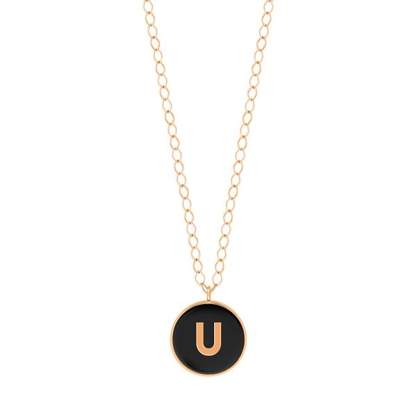Ginette NY Jumbo Initial Ever U Necklace in Rose Gold and Onyx