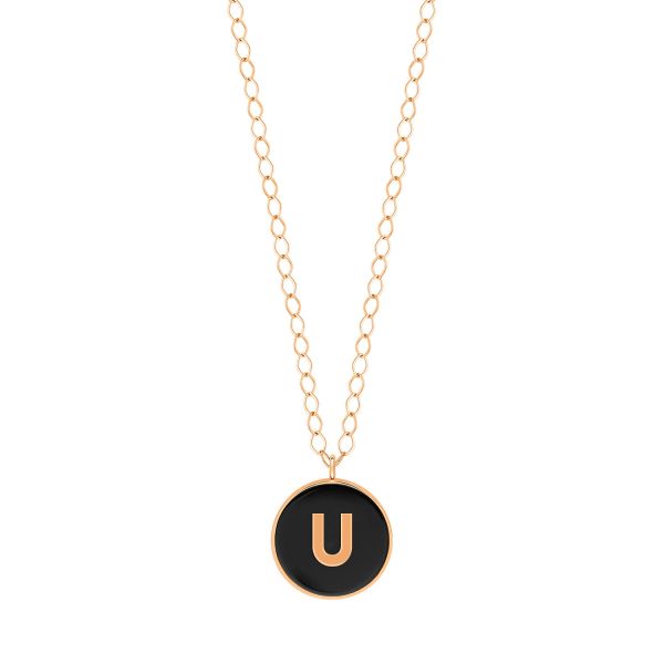 Ginette NY Jumbo Initial Ever U Necklace in Rose Gold and Onyx