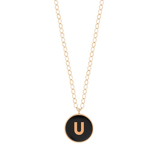 Collier Ginette NY Jumbo Initial Ever U en or rose et onyx