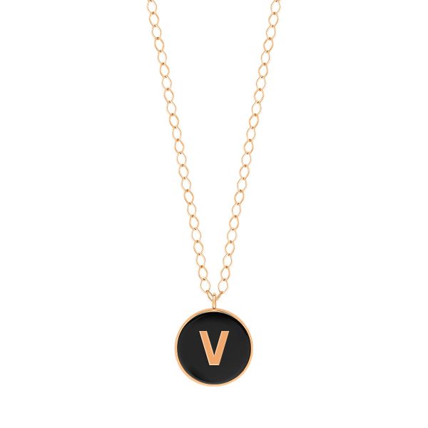 Ginette NY Jumbo Initial Ever V Necklace in Rose Gold and Onyx