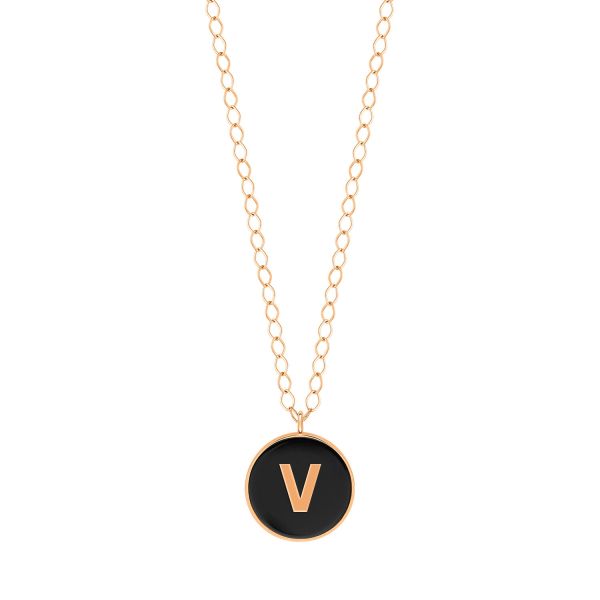 Collier Ginette NY Jumbo Initial Ever V en or rose et onyx