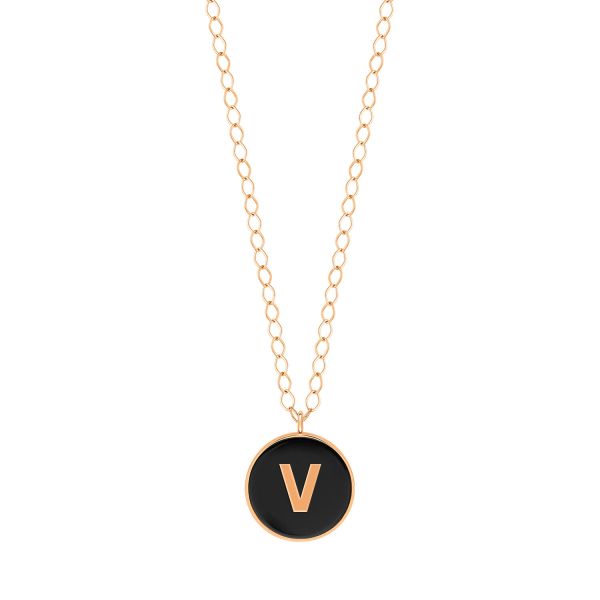 Collier Ginette NY Jumbo Initial Ever V en or rose et onyx