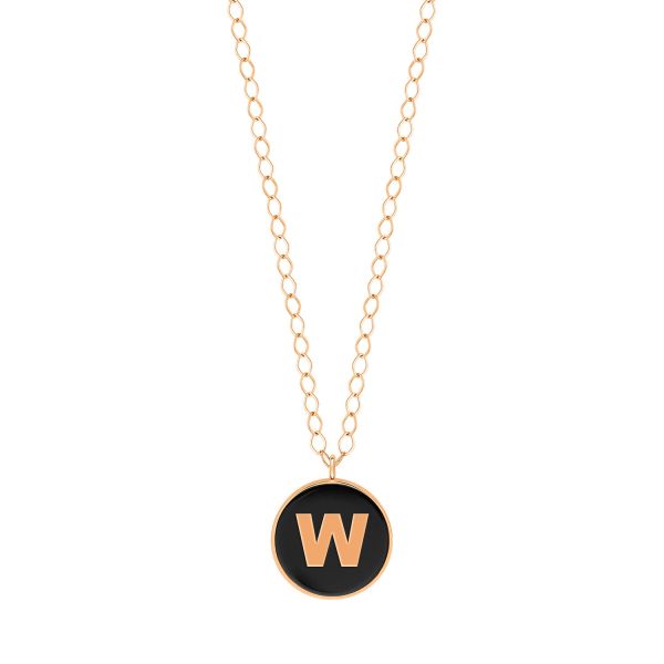 Ginette NY Jumbo Initial Ever W Necklace in Rose Gold and Onyx