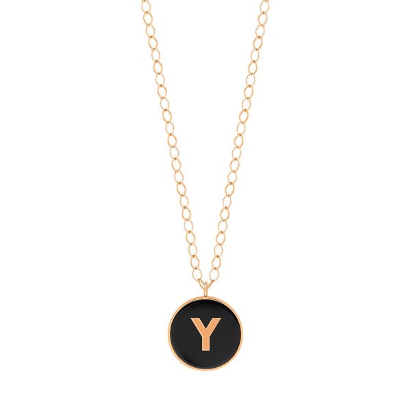 Collier Ginette NY Jumbo Initial Ever Y en or rose et onyx