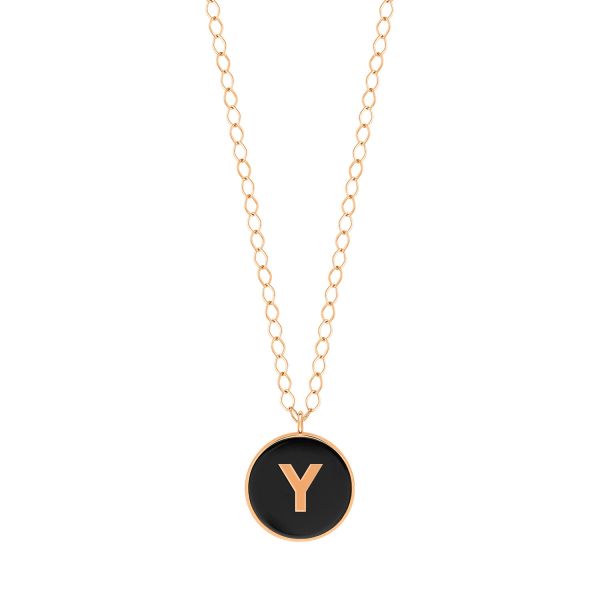 Collier Ginette NY Jumbo Initial Ever Y en or rose et onyx