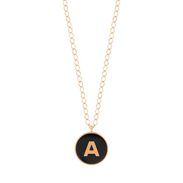 Ginette NY Jumbo Initial Ever A Necklace in Rose Gold and Onyx