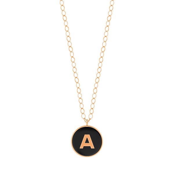 Ginette NY Jumbo Initial Ever A Necklace in Rose Gold and Onyx