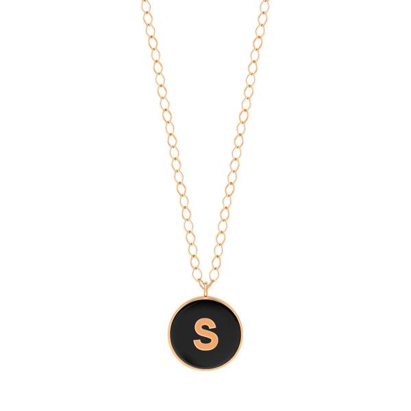 Ginette NY Jumbo Initial Ever S Necklace in Rose Gold and Onyx