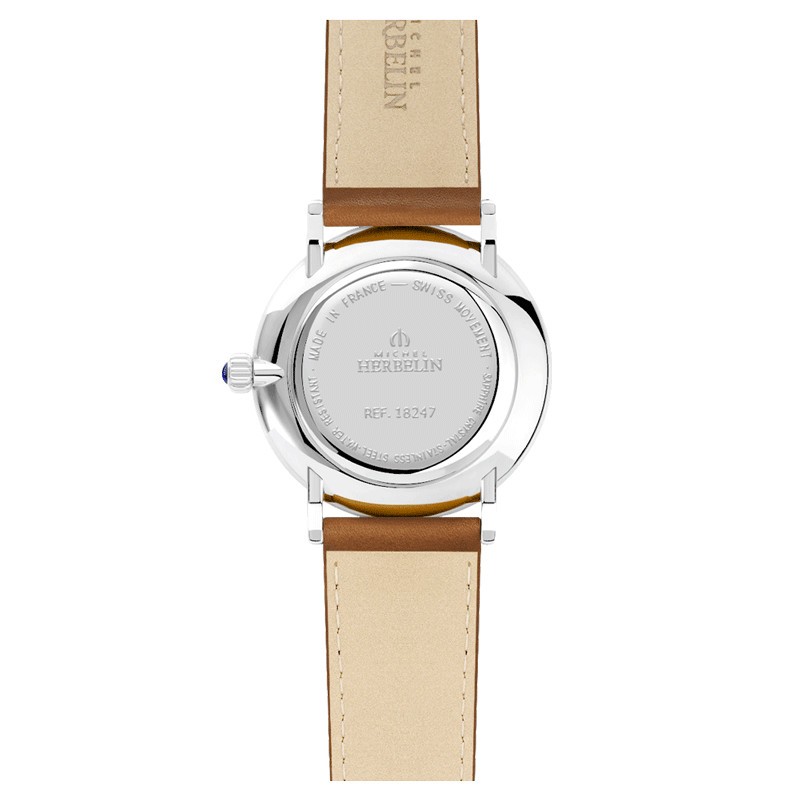 Montre Michel Herbelin Inspiration quartz cadran bleu bracelet cuir brun 40 mm