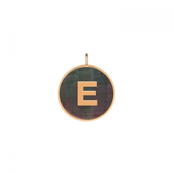 Ginette NY Initial Ever E medal in rose gold and black mother-of-pearl