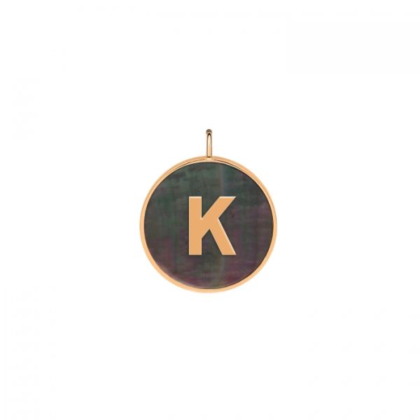 Ginette NY Initial Ever K medal in rose gold and black mother-of-pearl