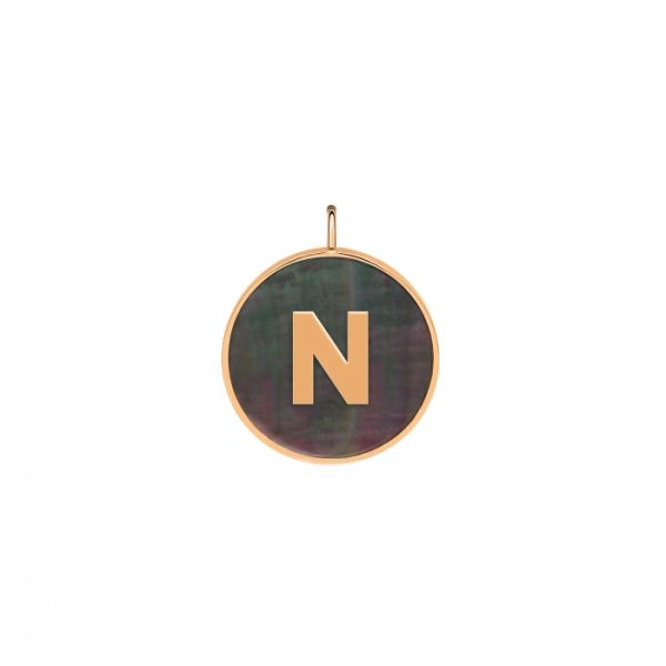 Ginette NY Initial Ever N medal in rose gold and black mother-of-pearl