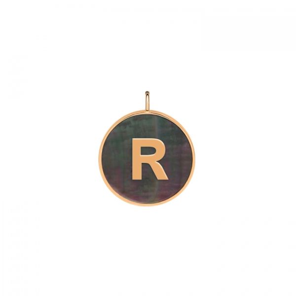 Ginette NY Initial Ever R medal in rose gold and black mother-of-pearl