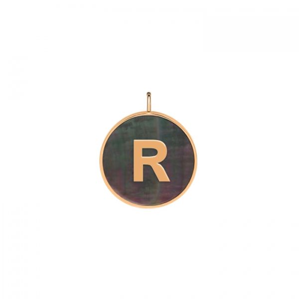 Ginette NY Initial Ever R medal in rose gold and black mother-of-pearl